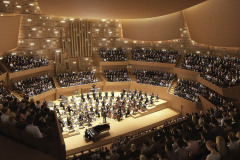Nový koncertní sál byl podobně jako v Scharounově Berlínské filharmonii koncipován ve tvaru vinice, kdy řady sedadel pro posluchače obklopují jeviště